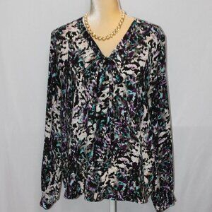 Massimo Multi-Color Polyester Long Sleeve Button Down Top with Bow